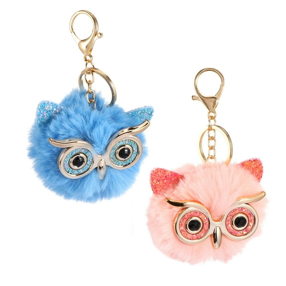 LABSERRON 2pcs Bag Hanging Keychain Cute Owl Keychain Wool Light Blue for present Giving