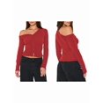 thumbnail image 3 of Cárdigan Corto de Larga con Hombros Descubiertos y Abertura Frontal para Mujer, Camisa con Botones, Tops de Otoño Rojo Vino M, 3 of 8