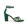 thumbnail image 3 of BLISSFUL STEP Women's Shoes Rhinestone Crisscross Strappy Block Heel Faux Suede Ankle Buckle Sandals Dark Green 11, 3 of 8