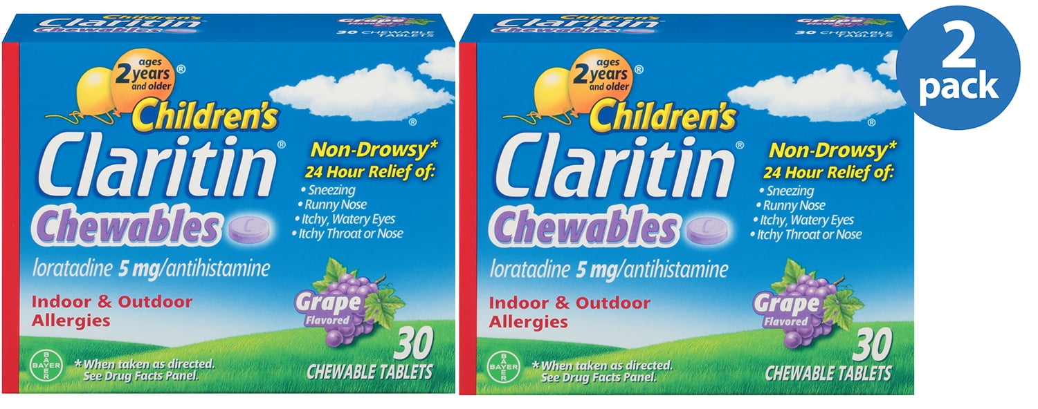 (2 Pack) Children's Claritin 24 Hour Allergy Grape Chewable Tablet, 5mg