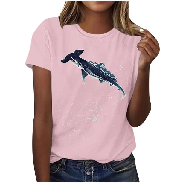 Tops de Ajuste Suelto para las Mujeres Sudadera Casual Impresa Manga Corta Cuello Redondo Superior, Poliéster