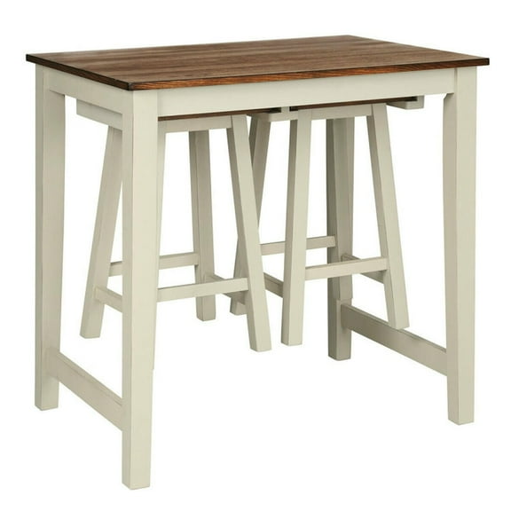 Spaco Counter Height Pub Table with 2 Saddle Bar Stools, Dining Room Table, Modern Dining Set for Home, Kitchen, Dining Room