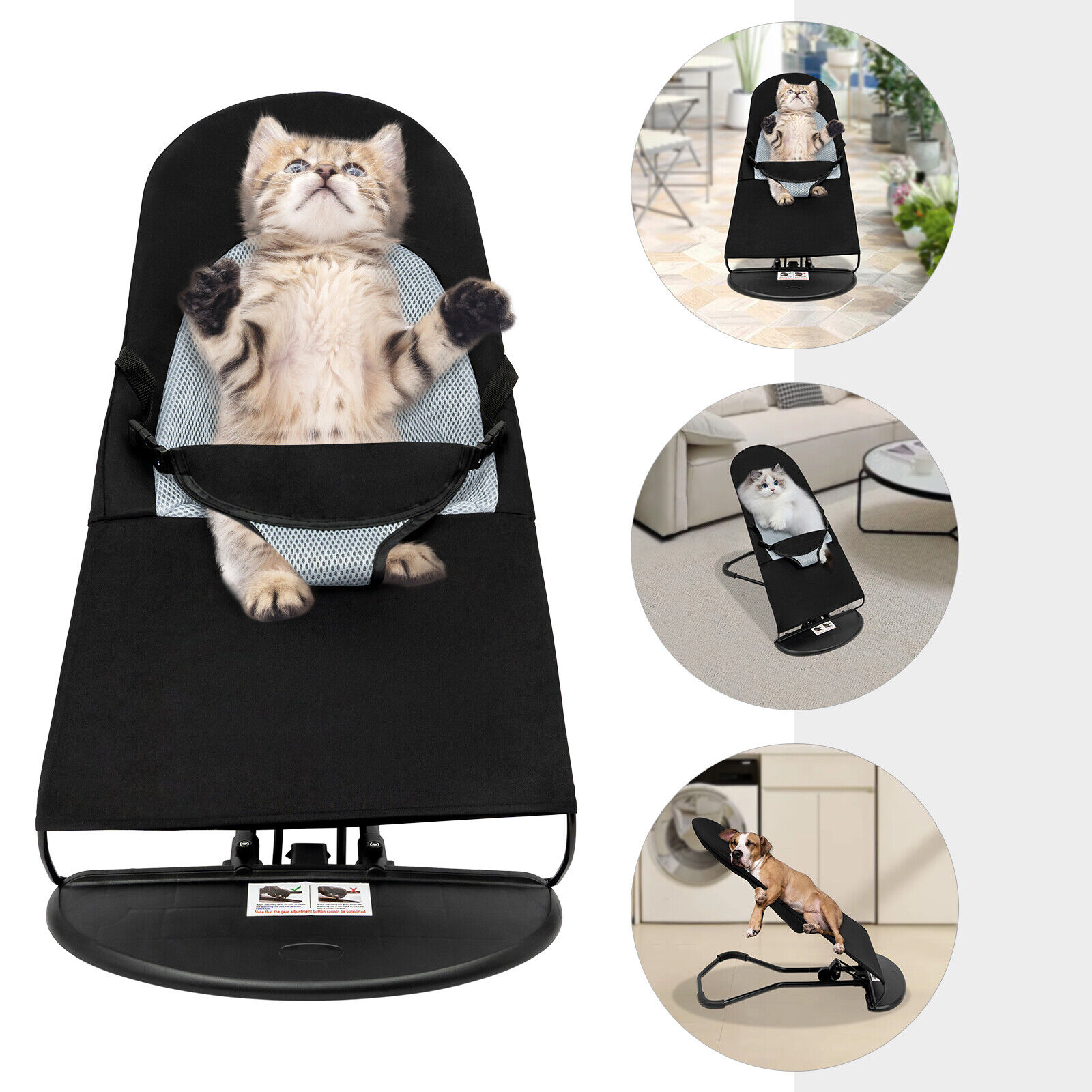 Cozy Foldable Pet Rocking Chair for Small Dogs & Cats – Adjustable Heights, No Assembly, Portable & Washable Lounger Bed