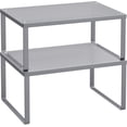 thumbnail image 1 of SONGMICS Especiero, Estante para Especias, Organizador para Armarios, para Mostradores, Elevador de Estantes, Apilable, Ampliable, Juego de 2 Estantes Metálicos para Cocina, Plata, 1 of 6