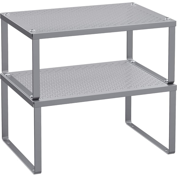 SONGMICS Especiero, Estante para Especias, Organizador para Armarios, para Mostradores, Elevador de Estantes, Apilable, Ampliable, Juego de 2 Estantes Metálicos para Cocina, Plata