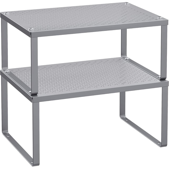 SONGMICS Especiero, Estante para Especias, Organizador para Armarios, para Mostradores, Elevador de Estantes, Apilable, Ampliable, Juego de 2 Estantes Metálicos para Cocina, Plata