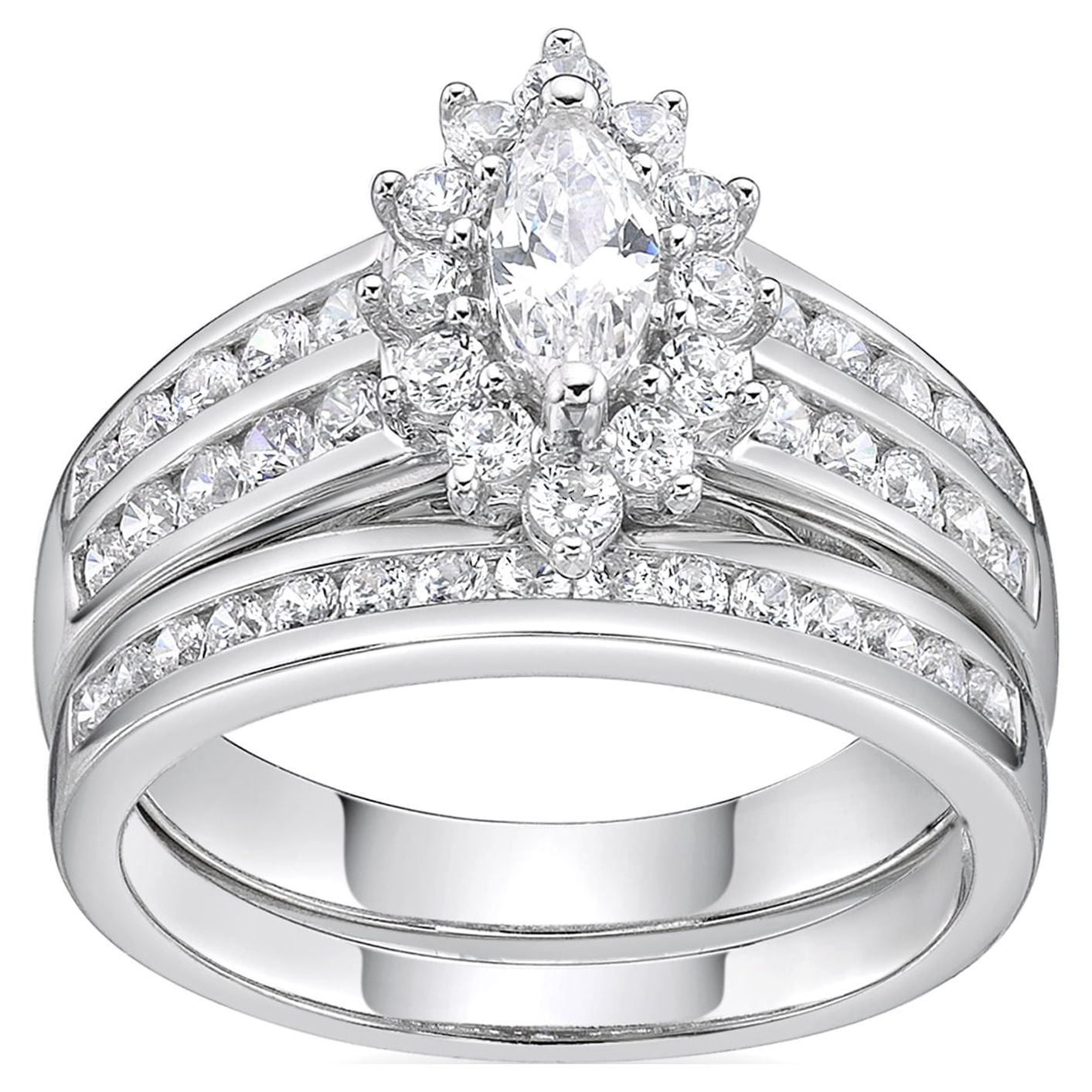 Jay Heart Designs 925 Sterling Silver Simulated White Diamond Marquise Bridal Engagement Ring Set