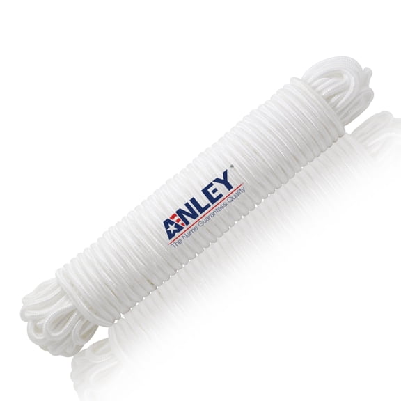 Anley 50 Ft Flag Halyard Rope (1/4 In), Suitable for Climbing, Swing, Camping Tent, Clothesline and Boats - Double Braided, Compatible with Flagpoles Up To 25 Feet (White)