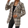 thumbnail image 1 of Chaqueta de traje de manga larga con cuello vuelto para mujer Chaqueta de traje de doble botonadura para trabajo de oficina con bolsillos de parche Albaricoque M, 1 of 6