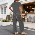 thumbnail image 6 of Idoravan womens 2 piece lounge sets Women's Round Neck Stripe Short Sleeve shirts Long Pants With Elastic Waist Pocket pants Set, 6 of 7