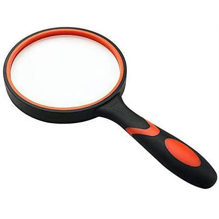 Large Size 10X Magnifying Glasses, Handheld Shatterproof Reading Magnifier,  75mm Magnify Glasses HD Optical Glass Len with Non-Slip Soft Rubber Handle  for Elderly Reading Insect Seniors Kids Nature Orange-1pc