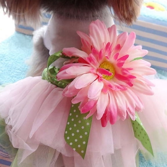 Frogued Pet Dog Flower Gauze Tutu Dress Skirt Puppy Cat Bowknot Princess Clothes (Pink S)