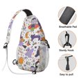 thumbnail image 3 of Sling Backpack,Halloween Cute Trick or Treat Characters Sling Bag with Water Bottle Holder,Waterproof Sling Bag for Men/Women with Headphone Jack for Hiking,Travel, 3 of 6