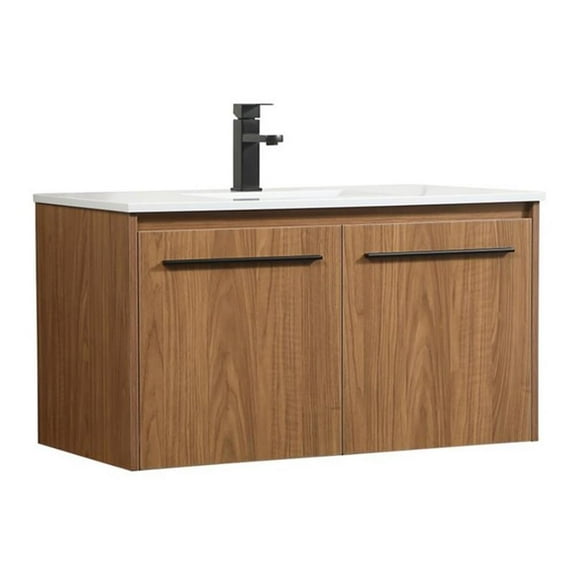 36 inch single bathroom vanity in walnut brown