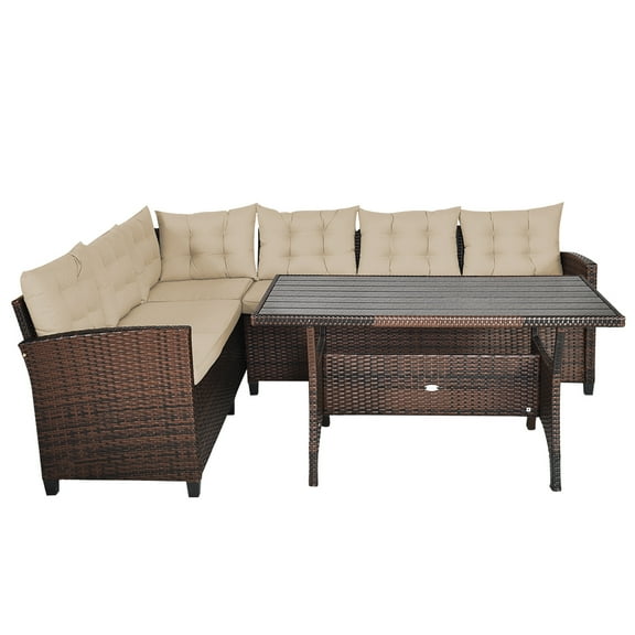 Outdoor 3 Pieces Sectional Furniture Set Wicker Rattan Sofa Set