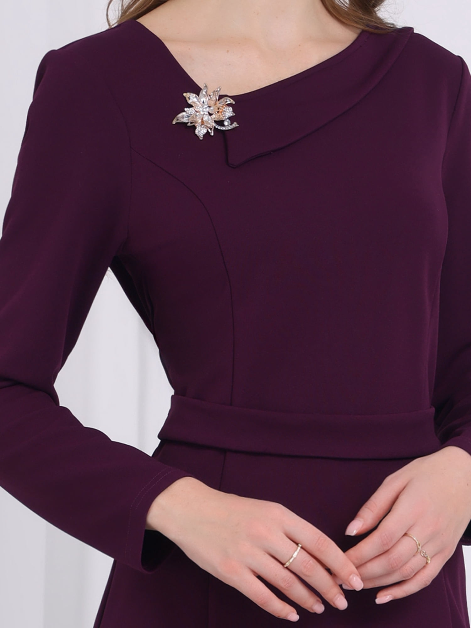 DARING DIVA Sheath Dress Asymmetrical Neckline Pencil Dress S Dark Purple