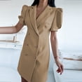 thumbnail image 5 of Women's Casual Blazer Dresses Lapel Double Breasted Puff Short Sleeve Solid Mini Dress Work Office Dresses Suit Dress, 5 of 7