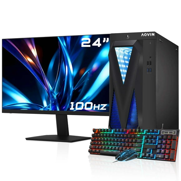 Gaming PC AQVIN InifitiyLite Tower Desktop Computer, New 24 inch FHD Monitor, AMD RX 550 4GB GPU, Intel i7 CPU, 32GB DDR4 RAM, 512GB SSD, Windows 10 Pro (Refurbished)