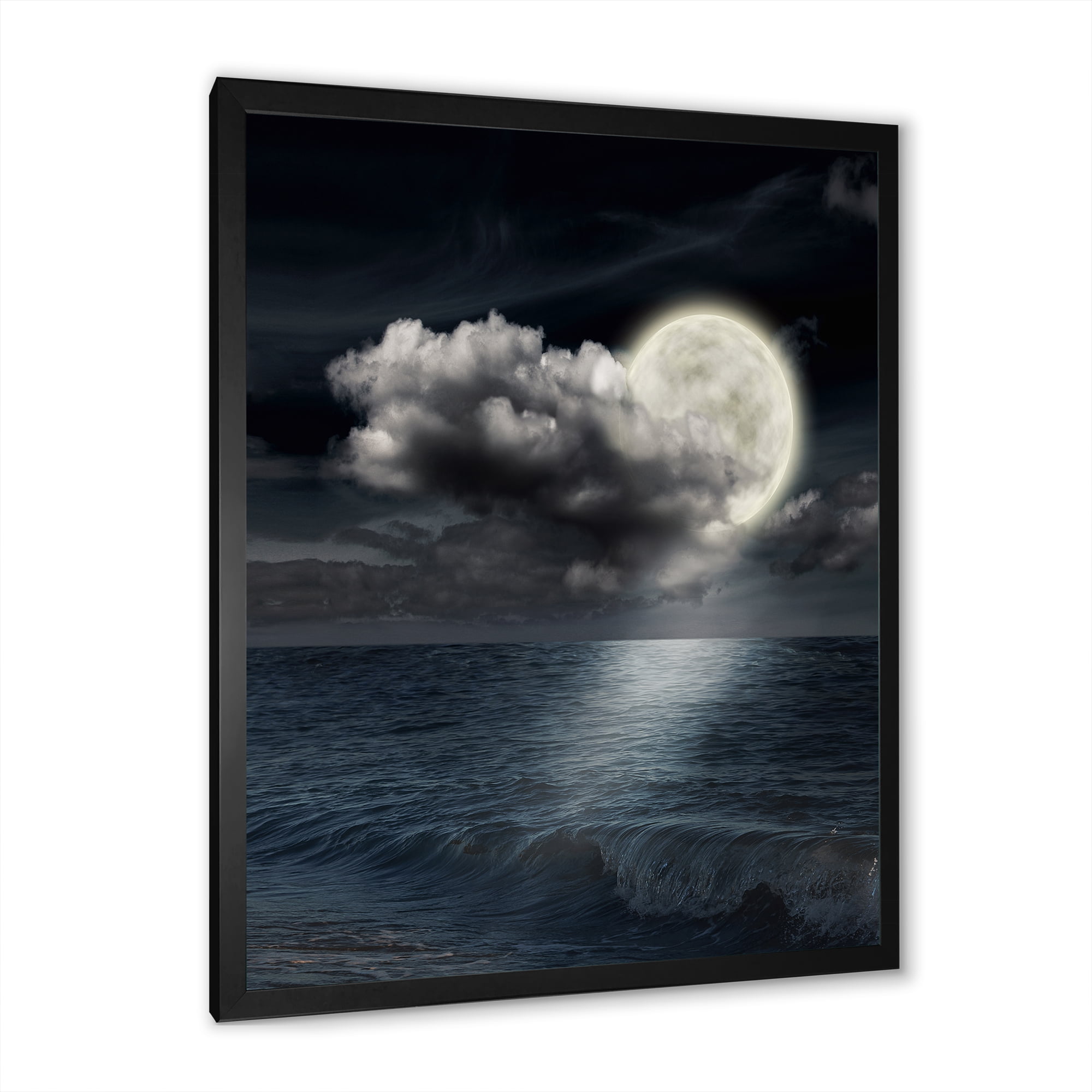 Designart 'Full Moon Night in Cloudy Sky VI' Nautical & Coastal Framed Art Print