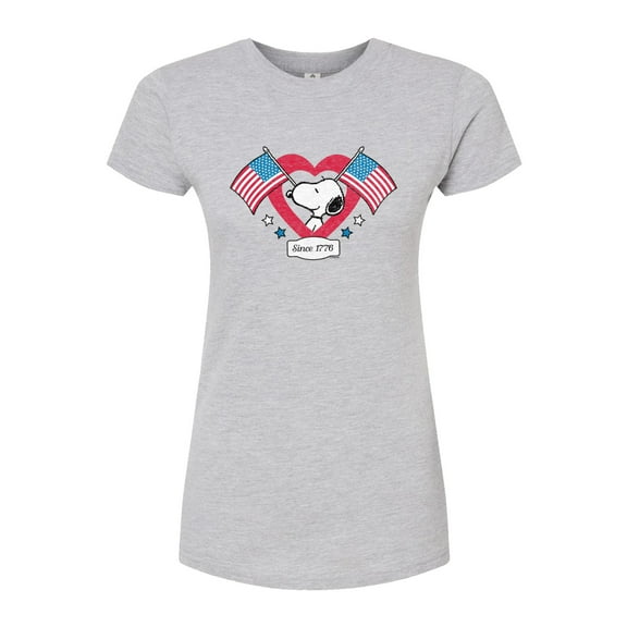 Peanuts - Snoopy Since 1776 Flag Heart - Juniors Fitted Graphic T-Shirt