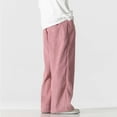 thumbnail image 4 of Pantalones largos para hombre, de ocio, de color liso, con botones, cintura elástica y cordón ajustable, de poliéster., 4 of 7