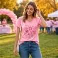 thumbnail image 4 of Pink Breast Cancer Awareness Shirts Women October Inspirational Pink T-Shirts Short Sleeve V-Neck Casual Tee Tops, 4 of 7