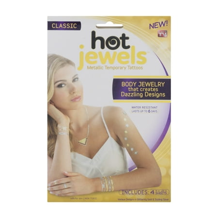 Hot Jewels Metallic Temporary Tattoos, Dazzle with Body Jewelry, 4 Sheets, As Seen on TV