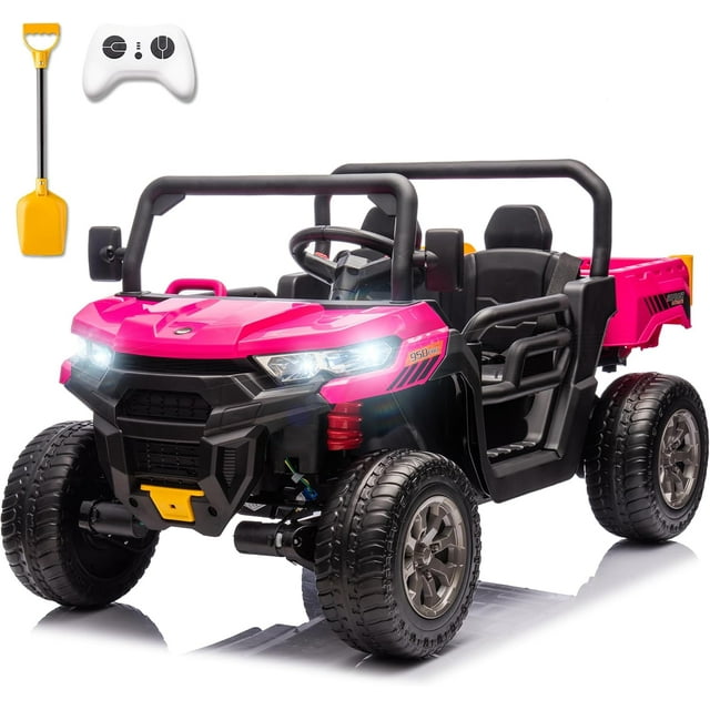 karbost 2 Seater 24V Kids Electric Ride On Dump Truck 4WD Remote Control EVA Tires Pink