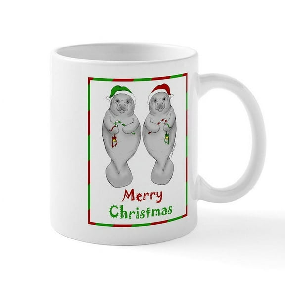 CafePress - Merry Manatee Mug - 11 oz Ceramic Mug - Novelty Coffee Tea Cup