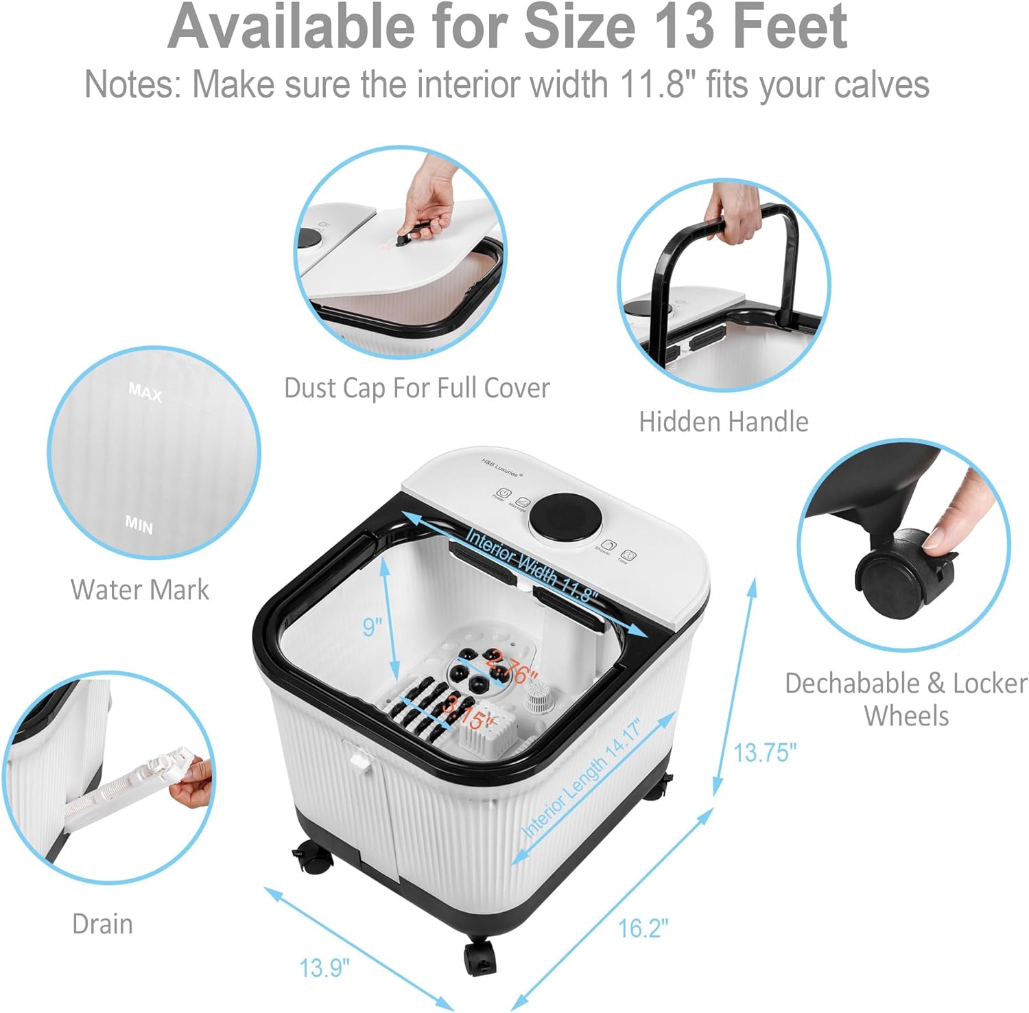 Foot Spa Massager with Heat for Stress Relief, Feet Bath with Motorized Rollers and Shower, Temperature Control, Timer and LCD Display, Ideal for Wife Mother Mom Father Husband, White