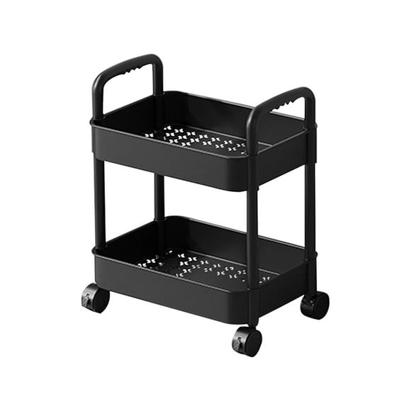 2 Tier Small Rolling Cart Organizer, Laundry Room Bathroom Organizers and Storage Office Shelves Mobile Shelving Unit Kitchen Trolley Cart Multifunction Rolling Utility Cart