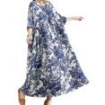 thumbnail image 1 of Vestido de mujer Irfora Vestido de lino de algodón para mujer Bolsillos con estampado floral Media pantorrilla O-cuello suelto Manga corta Tallas grandes Casual Irfora Vestido de mujer, 1 of 5