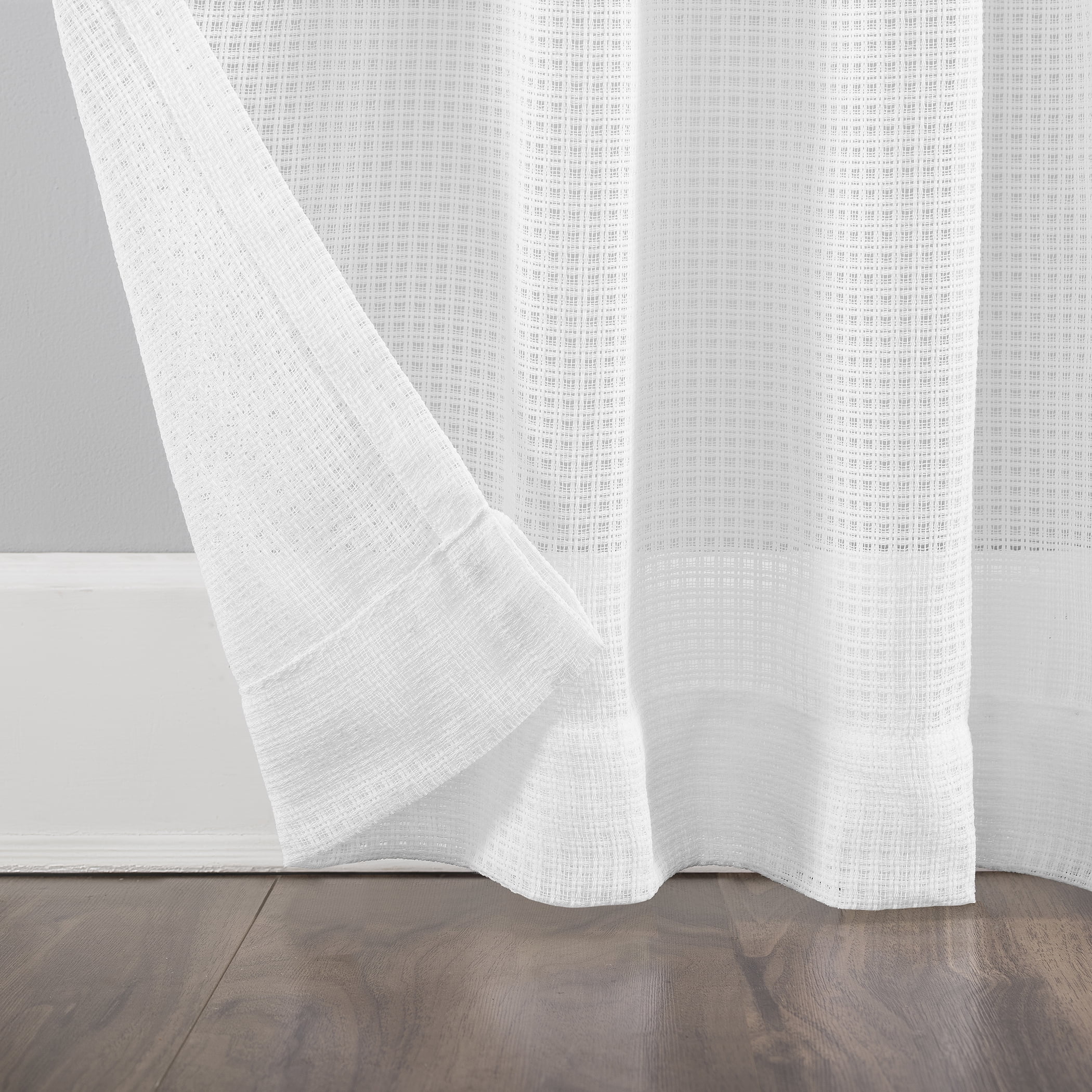 Archaeo Waffle Weave Cotton Blend Tab Top Curtain, 50"x96", 50"x96", White