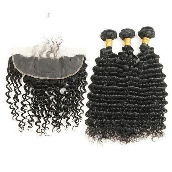 Ustar Cheveux Ondulés Profonds Vierges Noirs 3 Ensembles 14 Pouces16 Pouces18 Pouces avec Frontal 14 Pouces