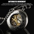 thumbnail image 2 of Mens Pocket Watch Mechanical Black Steampunk Skeleton Retro Chain Luxury Classic, 2 of 9