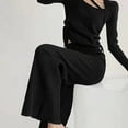 thumbnail image 4 of qolati Womens Wide Leg Pants 2024 Fall Winter Rib Knit Elastic Waist Palazzo Yoga Sweatpant Casual Flowy Lounge Sweater Pants, 4 of 6