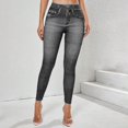 thumbnail image 2 of Women's High Waist Denim Look Jeggings, Stretchy Faux Jeans Leggings with Tummy Control, Skinny Fit Pull On Pants for Yoga Gym Workout Daily Wear Grey XXL, 2 of 4
