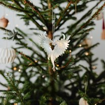 Taicans Violin-Shaped Christmas Ornament,6.1in White Crystal Sled/Wing/Snow Key Decoration,Perfect for Xmas Tree,Fireplace or Wall,Unique Holiday Gift,Festive Winter Home Decor