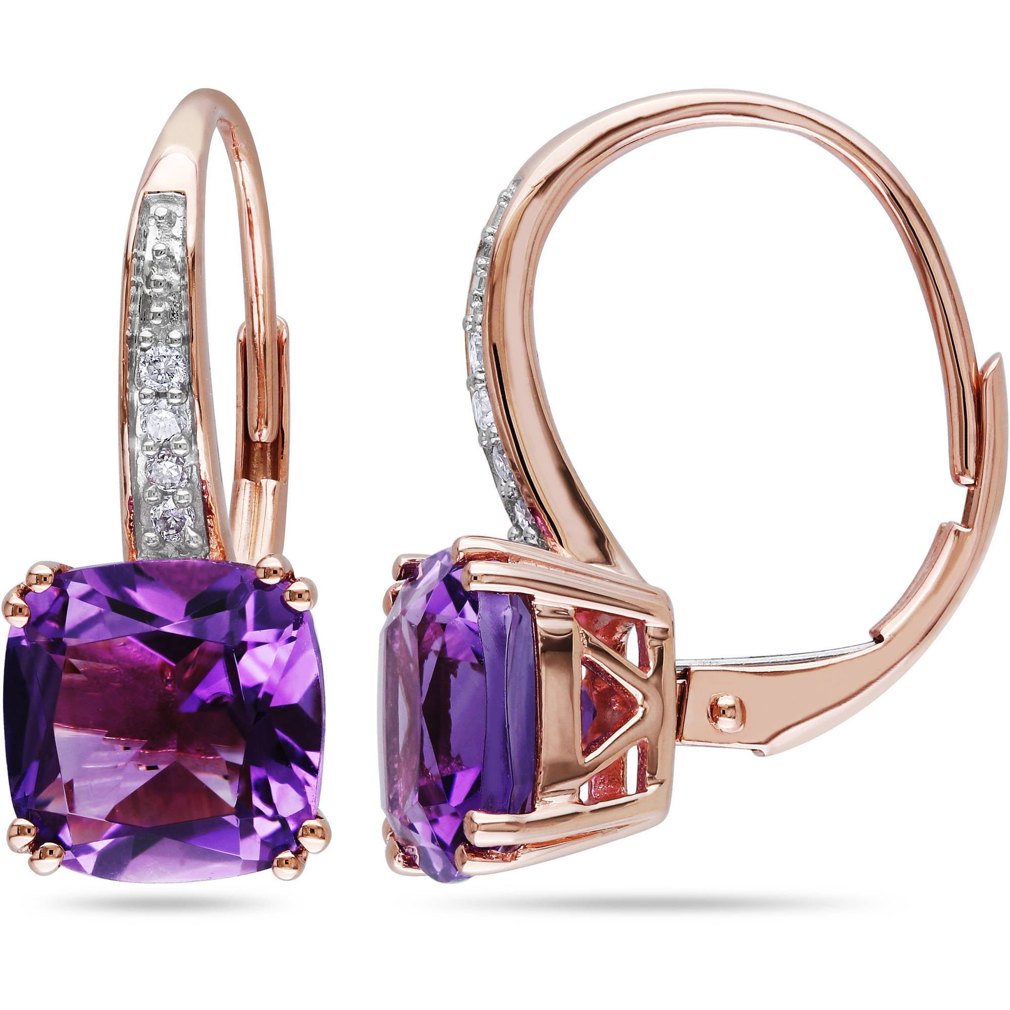 3-1 2 Carat T.G.W. Amethyst and Diamond-Accent 10kt Pink Gold Leverback Earrings by Generic