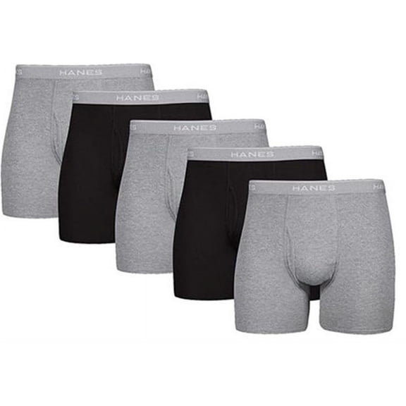Hanes Ultimate Men's Tagless Boxer Briefs 5-Pack, Black/Grey, Medium