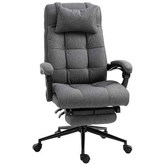 Vinsetto Executive Linen-Feel Fabric Office Chair High Back Swivel Task Chair with Upholstered Retractable Footrest, Headrest and Padded Armrest, Dark Grey