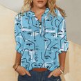 thumbnail image 2 of Womens Shirts Short Sleeve Casual Tops Fashion Printing Buttons O-Neck Medium Sleeve Blouse T-shirt, 2 of 5