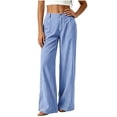 thumbnail image 3 of FchengtaiS Women's Pinstripe Striped Dressy Pants High Waist Wide Leg Business Work Pants Casual Loose Slacks Trousers with Pockets, 3 of 6