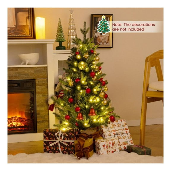 Yunken 3 Feet Mini Pre-Lit Artificial Christmas Tree for Tabletop with Burlap Base, Xmas Decor for Small Spaces