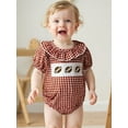 thumbnail image 6 of BemeyourBBs Baby Girl Plaid Romper Round Neck Short Sleeve Bubble Ruffle Jumpsuit, 6 of 9