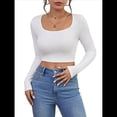thumbnail image 3 of Tops Cortos de Larga para Mujer, con Cuello Cuadrado Acanalado, Ajustados, Informales, A para Dama S, 3 of 9