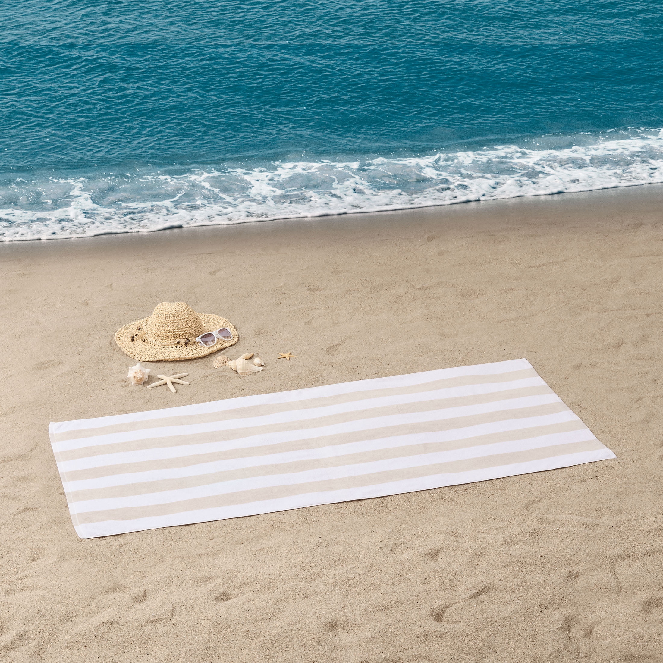 Mainstays Cabana Beige Striped Beach Towel, 58" x 28", Beige