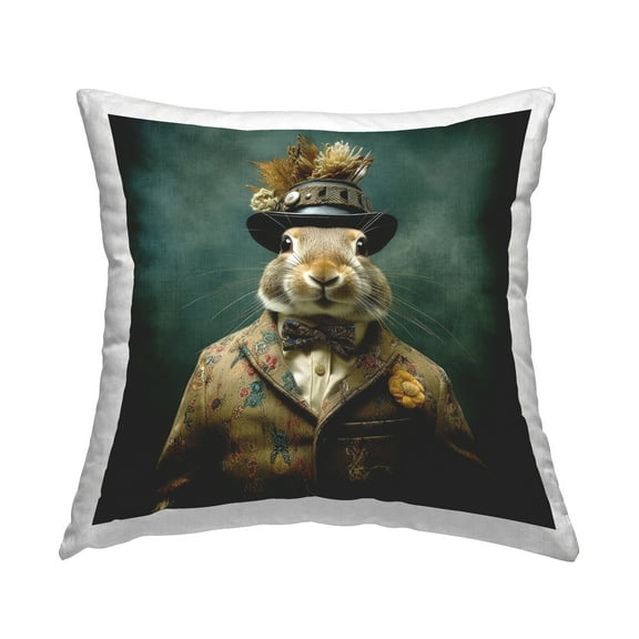 Stupell Industries Hare in Victorian Suit Decorative Printed Throw Pillow, 18 x 18