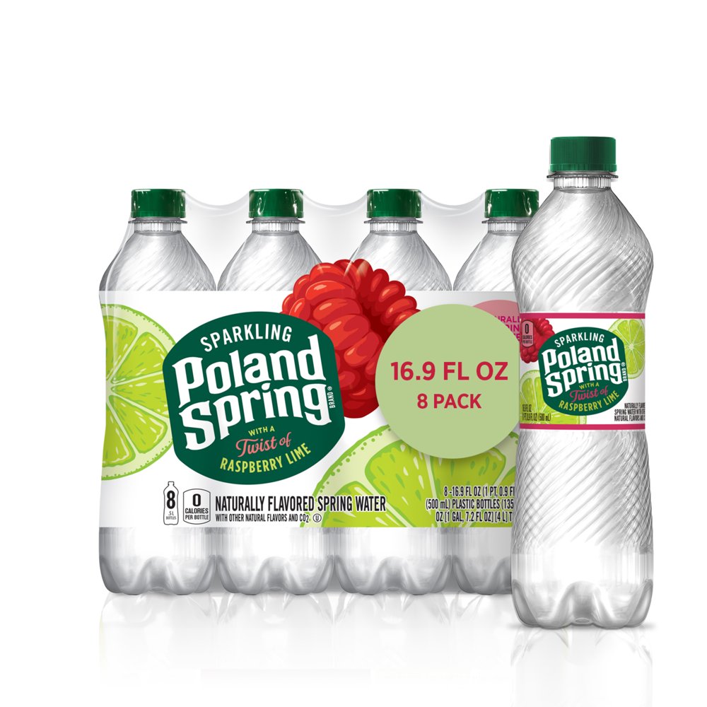 Poland Spring Sparkling Water, Raspberry Lime, 16.9 oz. Bottles (8