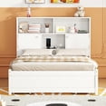 thumbnail image 3 of Euroco Wood Full Platform Bed with Headboard, Shelves,Drawers and USB Charging Station for Kids Teens,White, 3 of 15